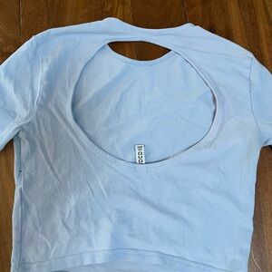 H&M Light Blue Long Sleeve Crop Top with Open Back